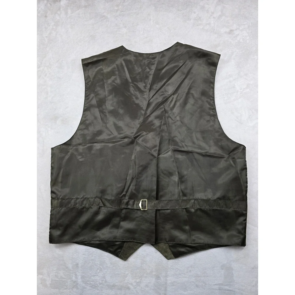 John Ashford Suede Leather Vest Mens XL Olive Green Button Front Cinch Back‎